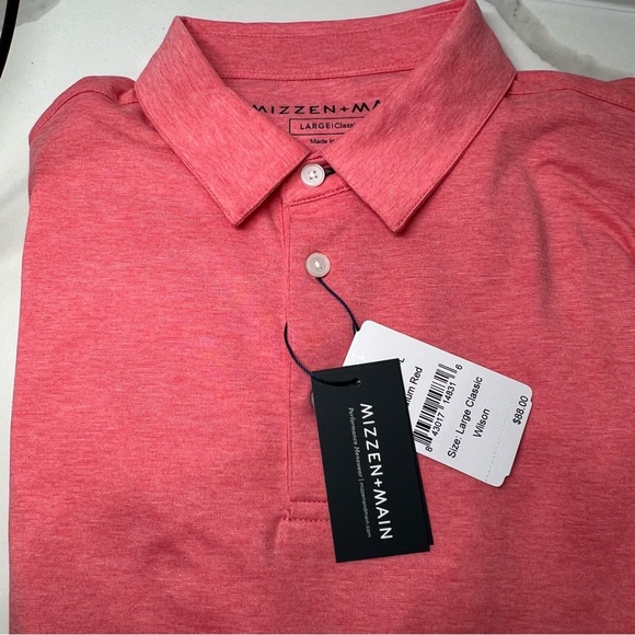 Mizzen + Main NWT red wilson polo large classic fitgolf country club‎ red